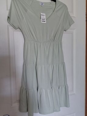 Sunset & Sixth Sage Green Tiered V-Neck Midi Dress